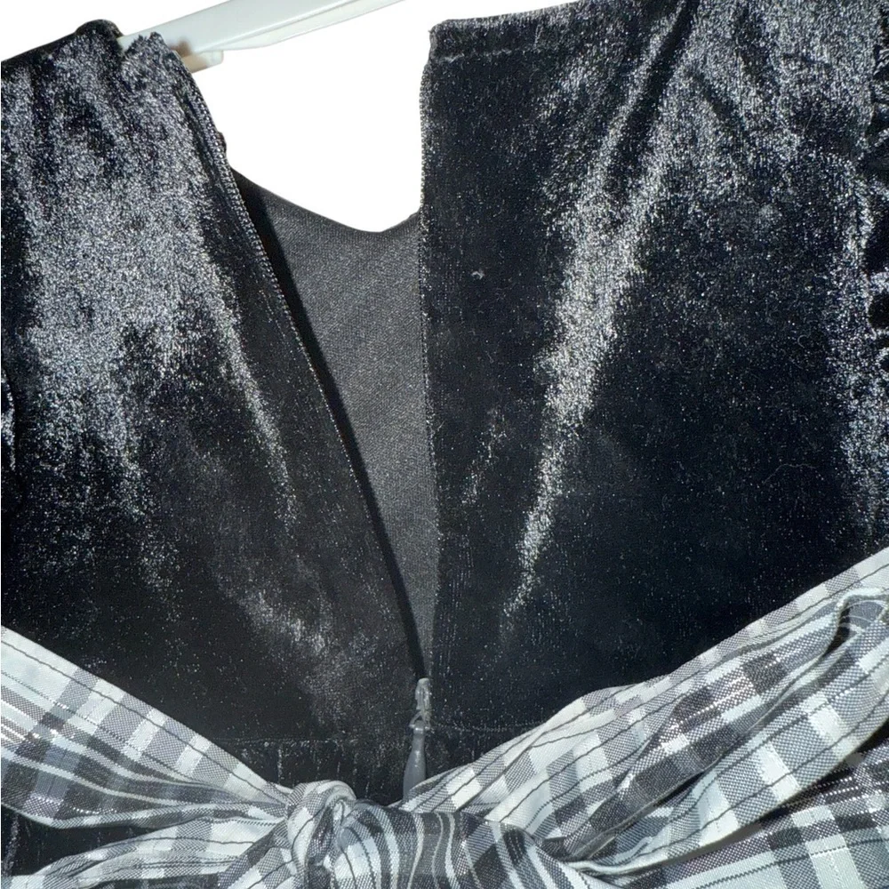 Bonnie Baby Black Velvet Holiday Dress – Size 18M Plaid Sash & Rose